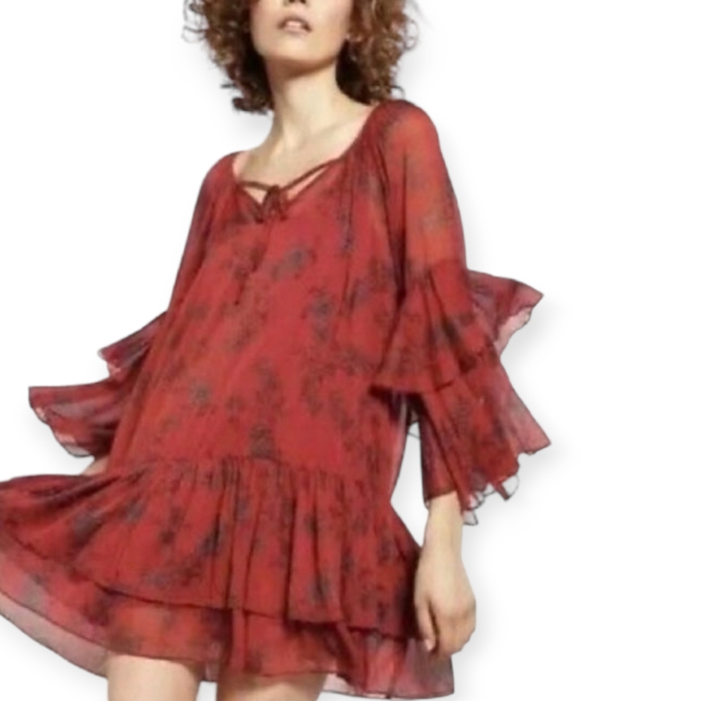 Free People Sunsetter Printed Mini Dress Sz Xs